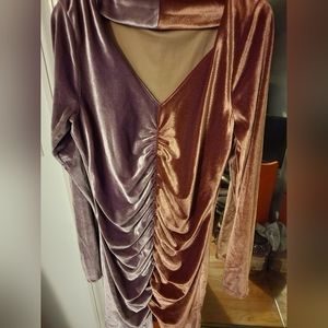 Peach Love California Velvet Long Sleeve Dress